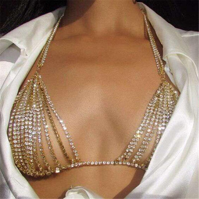 Multi-layer rhinestone bikini body chain