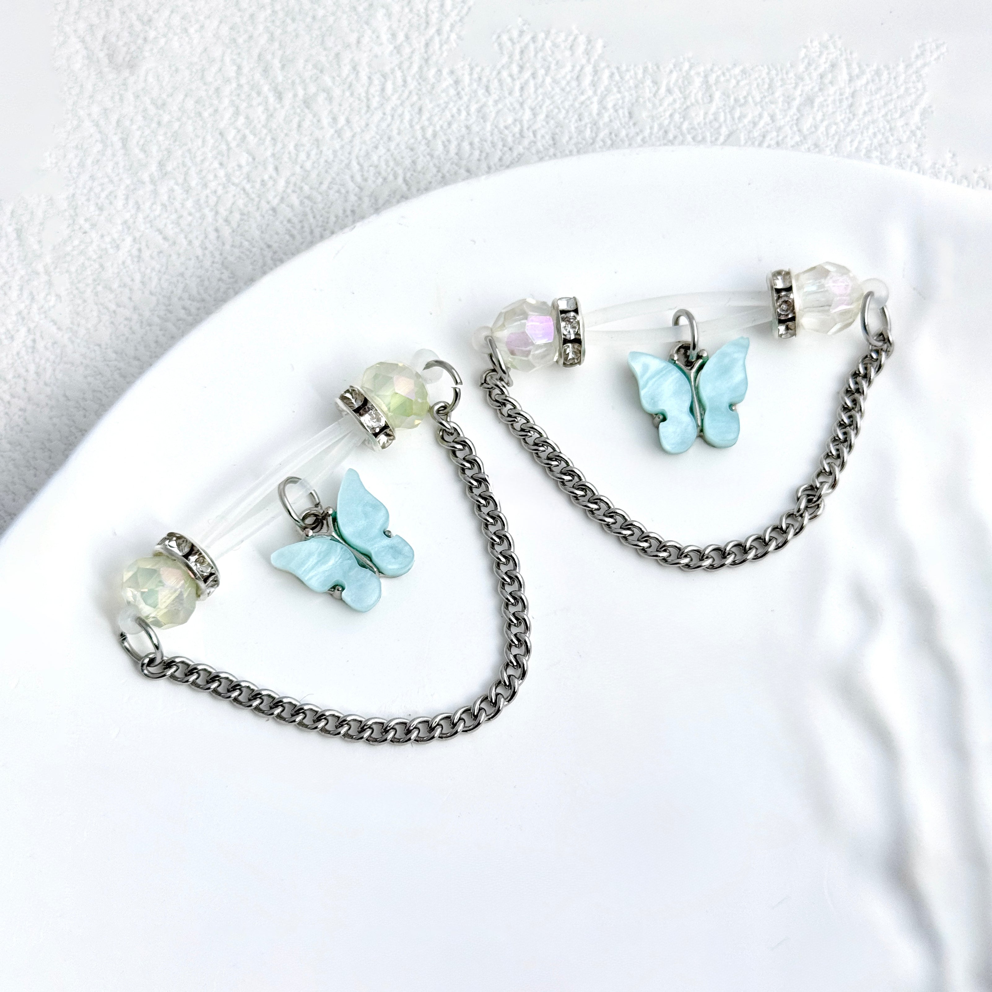 Blue Butterfly Crystal Nipple Clamps