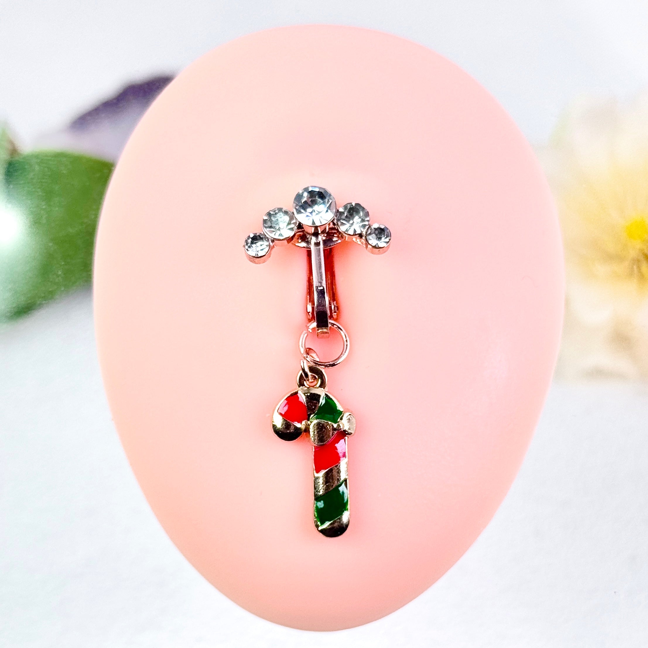 Christmas Candy Cane Faux Belly Button Ring