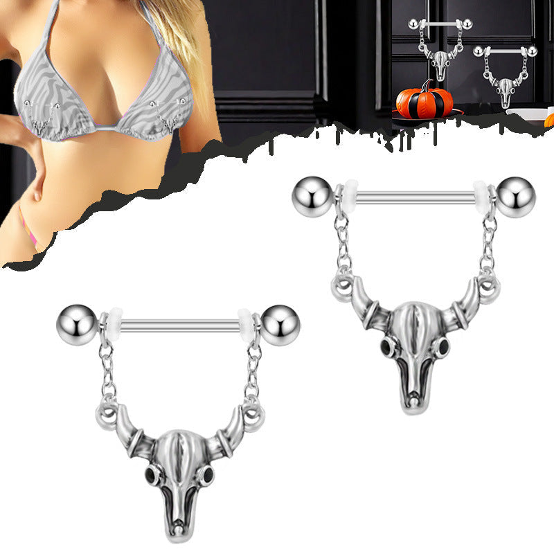 Retro Bull Skull Nipple Shield with Tassel Chains