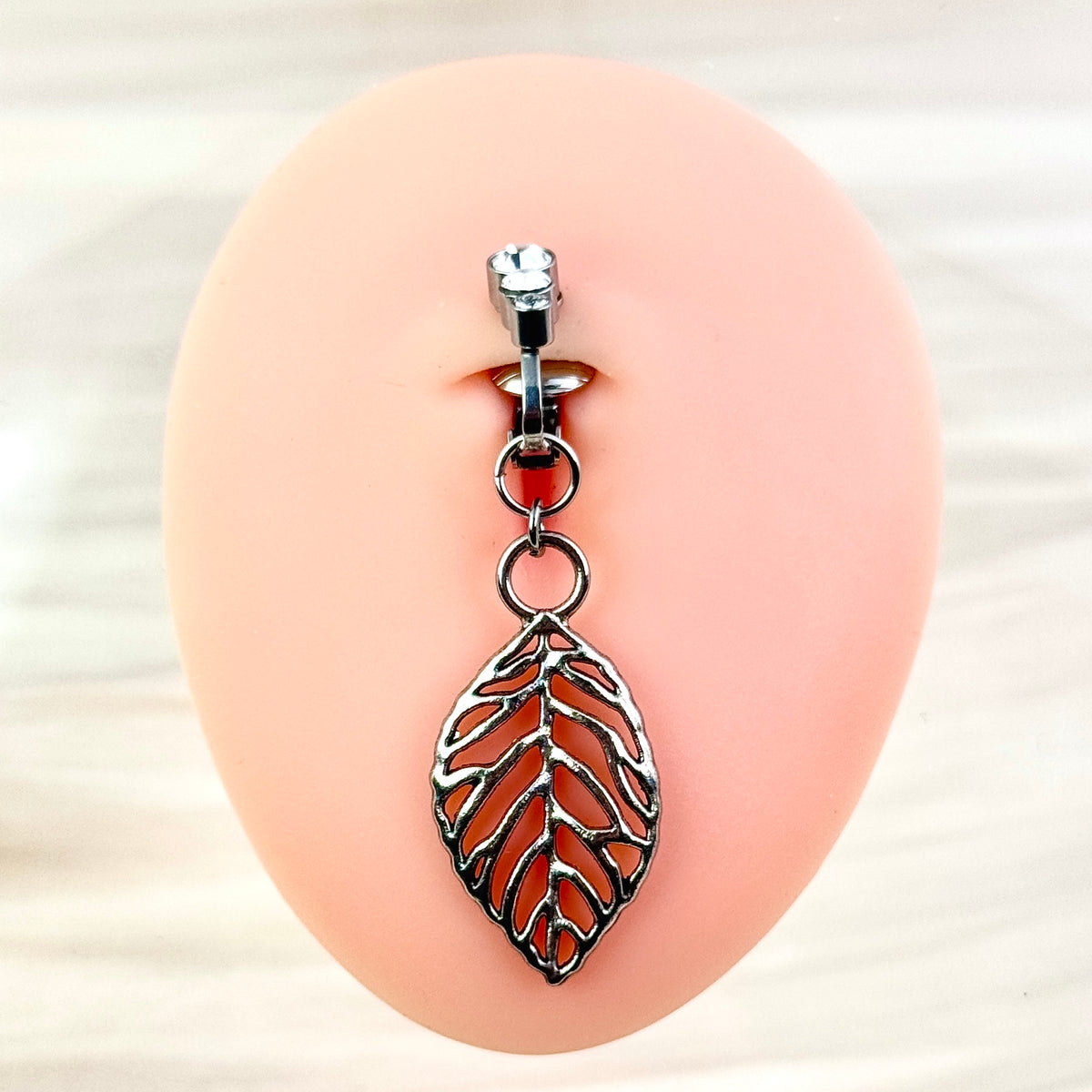 ilver Leaf Charm Faux Belly Ring
