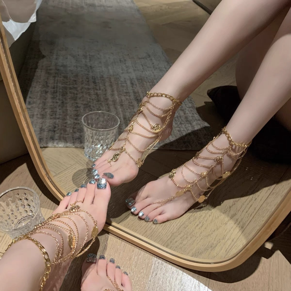 Multi-layer chain tassel anklet