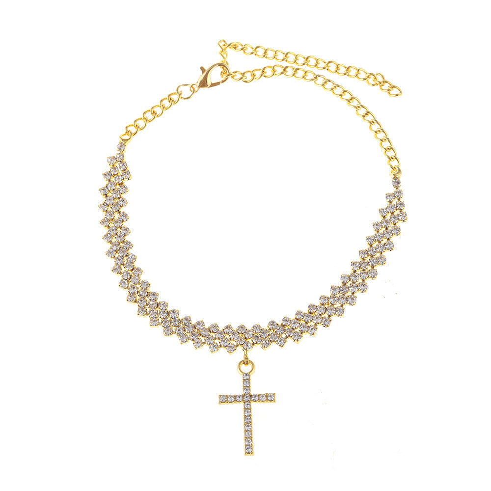 Glam Crystal Cross Foot Jewelry – Trendy Layered Anklet