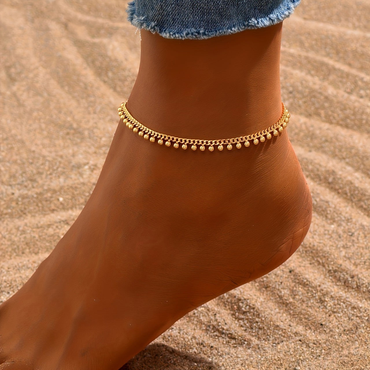 Gold Rhinestone Anklet – Layered Foot Jewelry