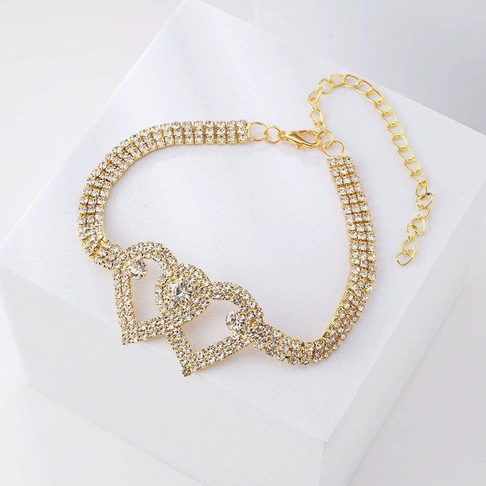 Crystal Heart Anklet – Gold & Silver Adjustable Foot Jewelry