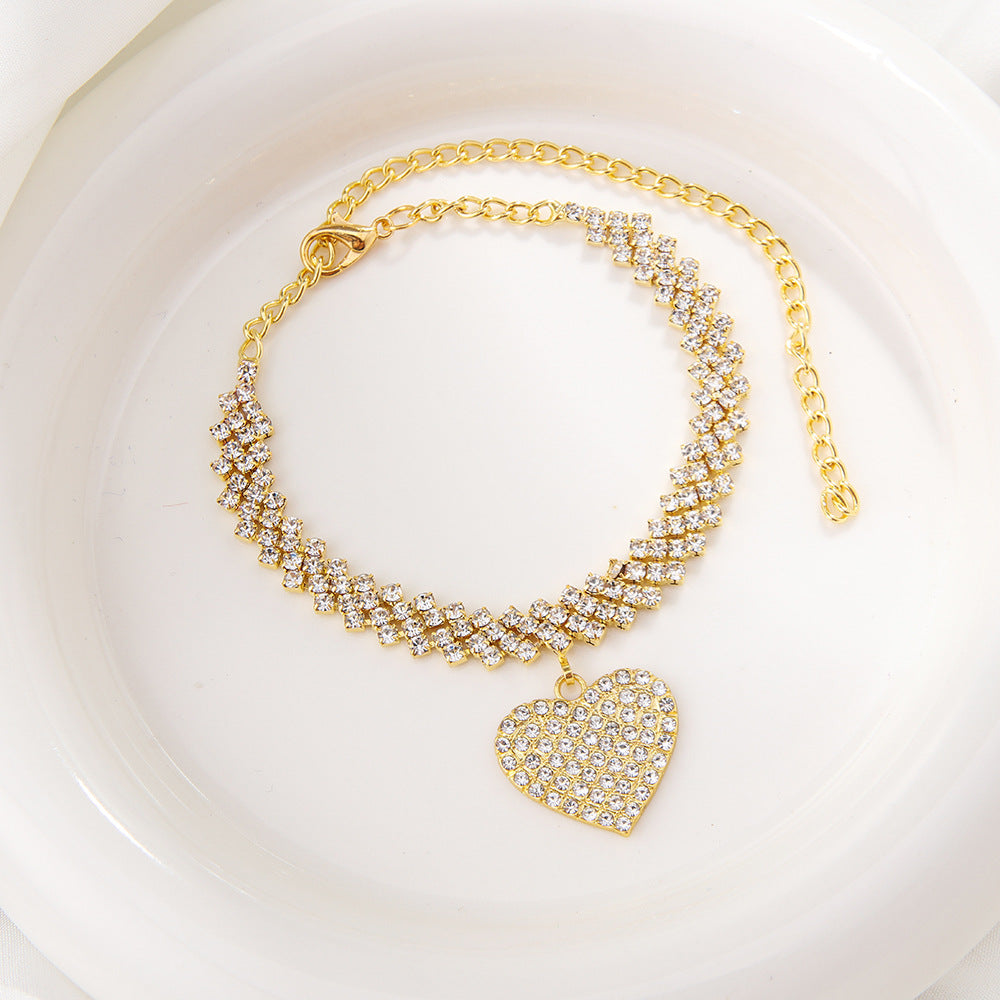 Sparkling Heart Rhinestone Anklet – Glam Beach Foot Jewelry