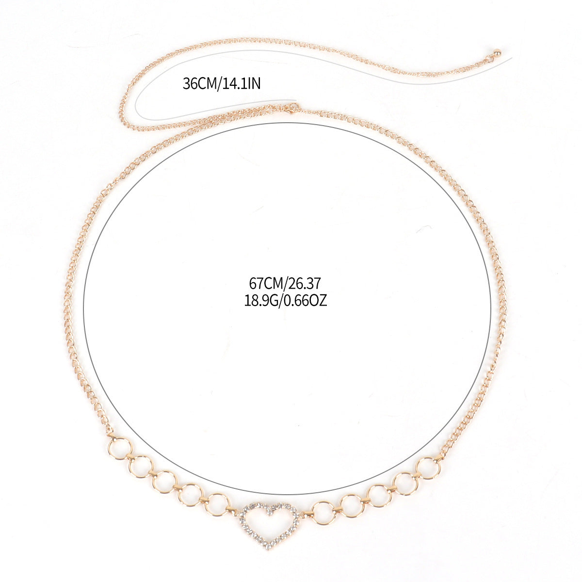 Heart-shaped crystal waist chain