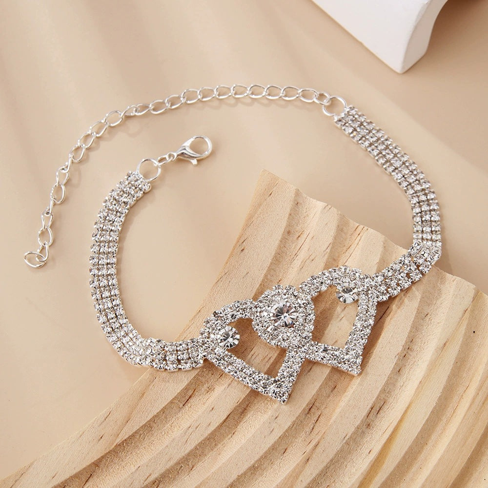 Crystal Heart Anklet – Gold & Silver Adjustable Foot Jewelry