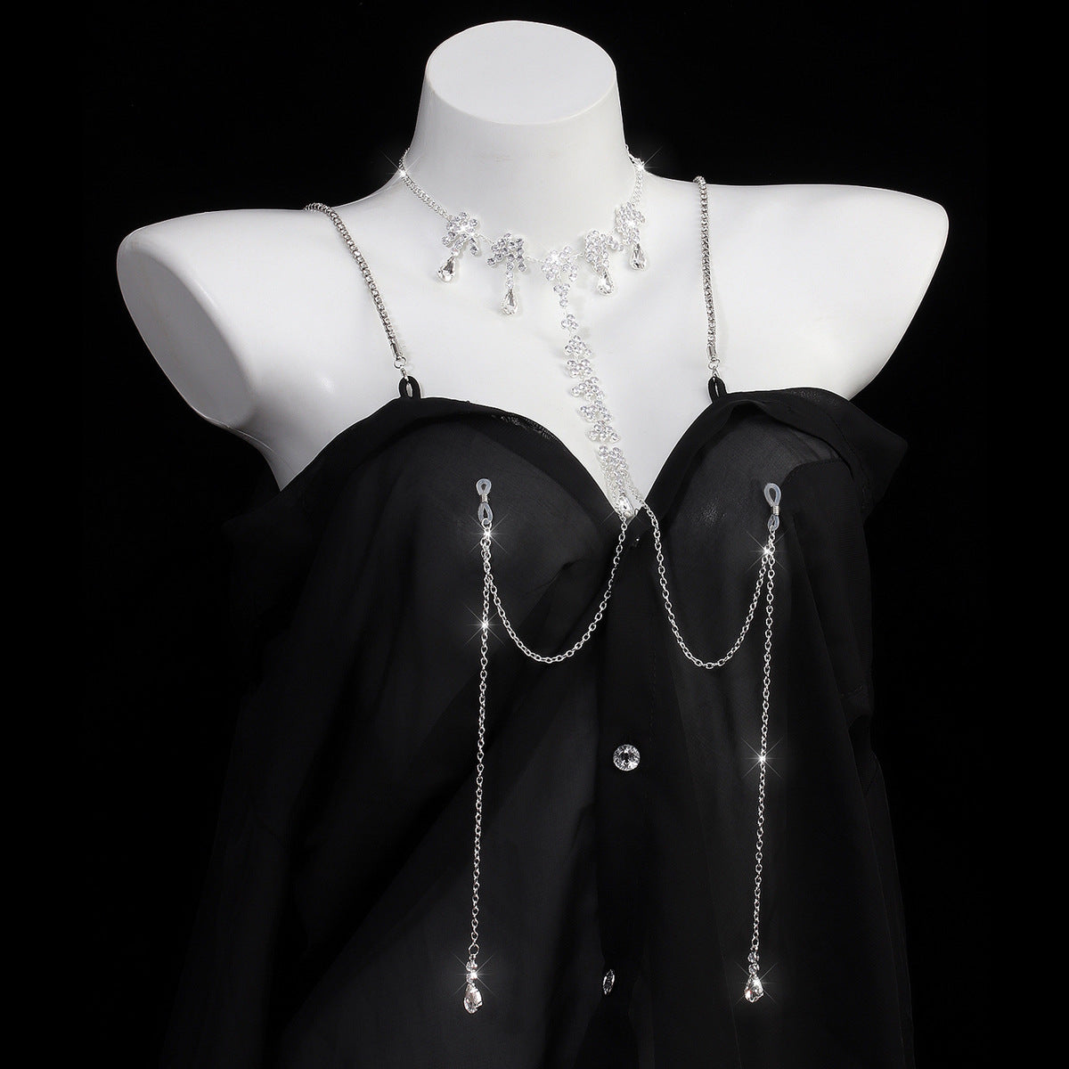 Silver Blossom Drop Torso Chain