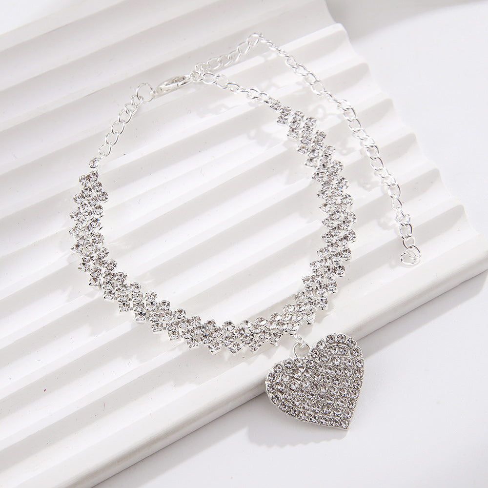 Sparkling Heart Rhinestone Anklet – Glam Beach Foot Jewelry