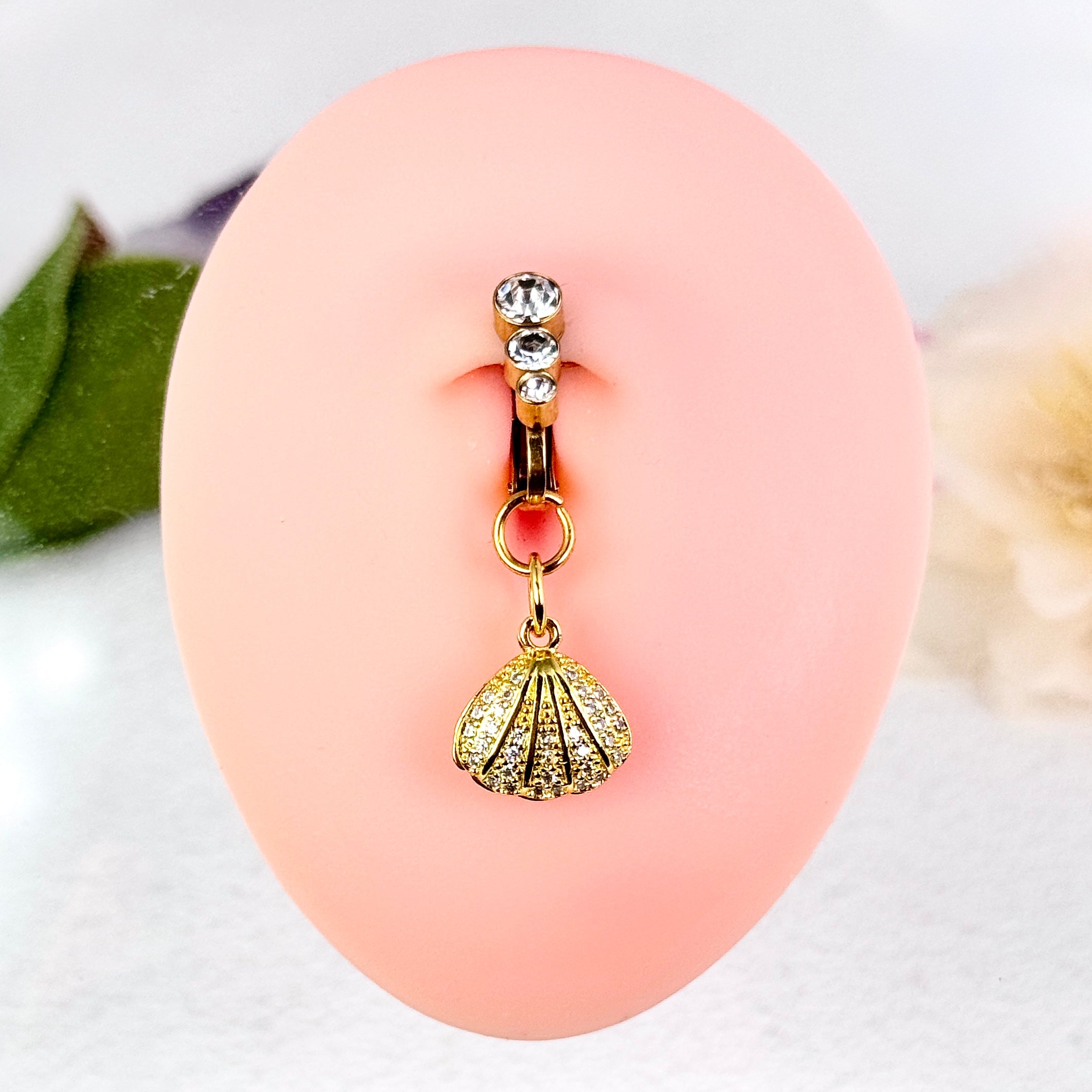Golden Seashell Faux Belly Button Ring