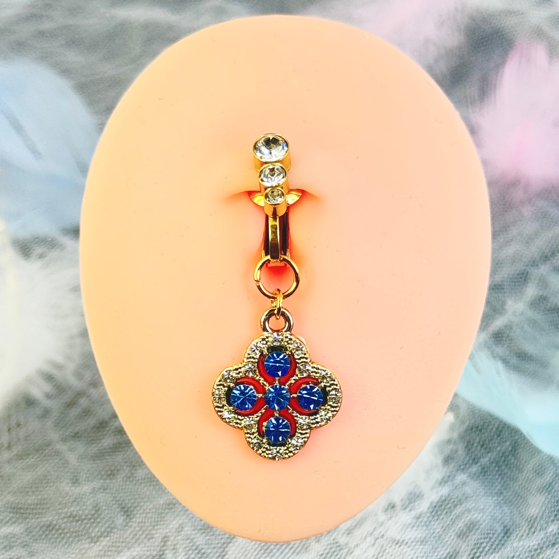 Sapphire flower non-piercing navel jewelry