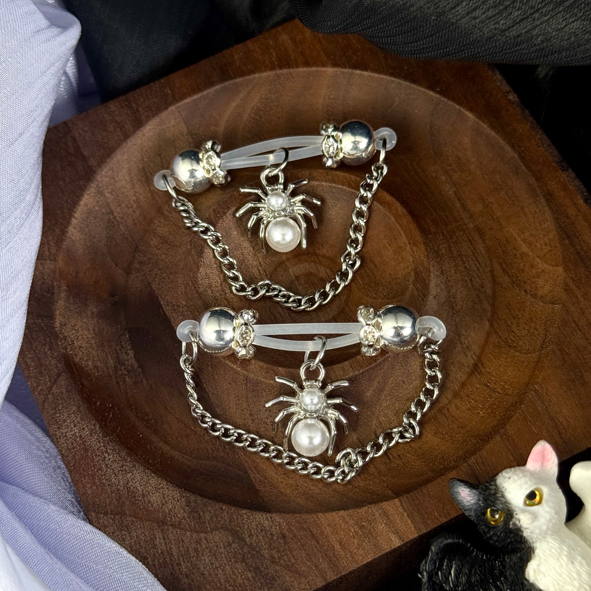 Silver Pearl Spider Gothic Nipple Jewelry