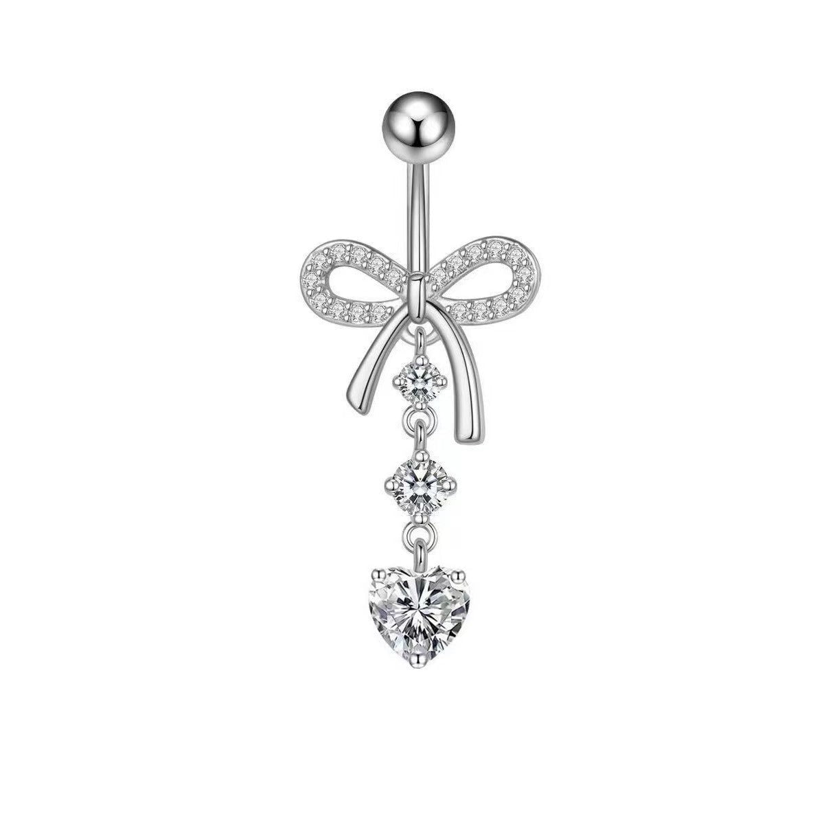 Bowknot & Heart-Shaped Crystal Navel Ring