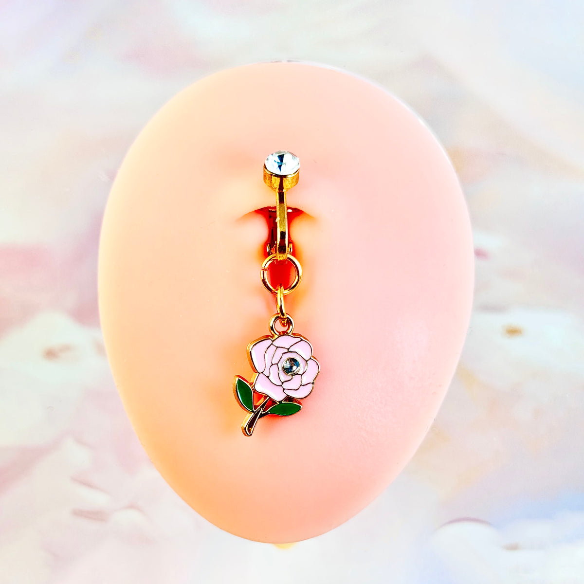 White Rose Charm Faux Navel Ring