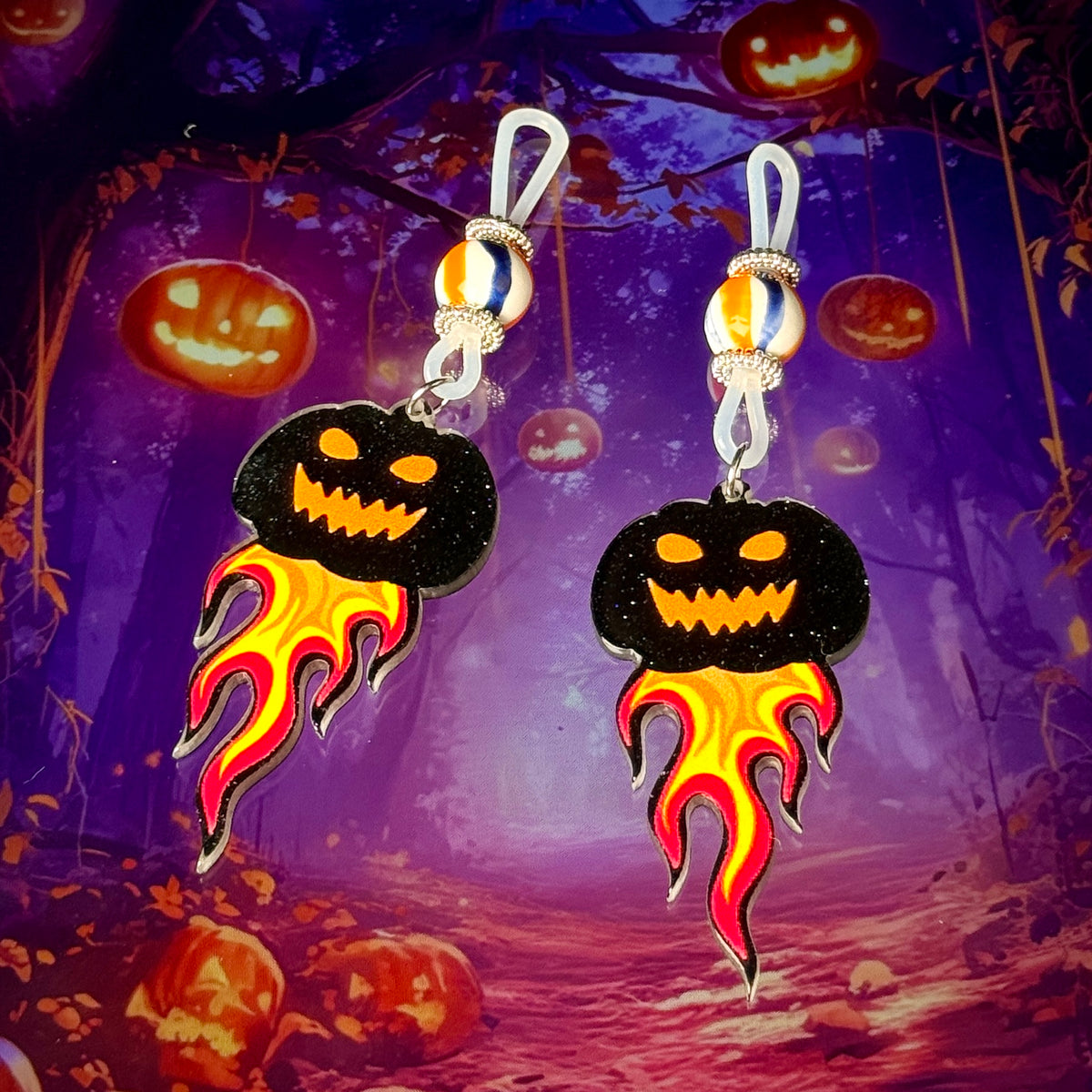 Flame Pumpkin Nipple Clamps