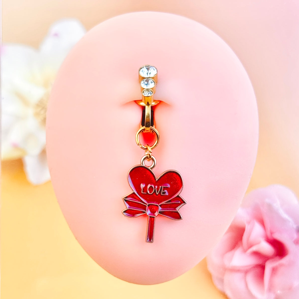 Love Ribbon Heart Belly Clip