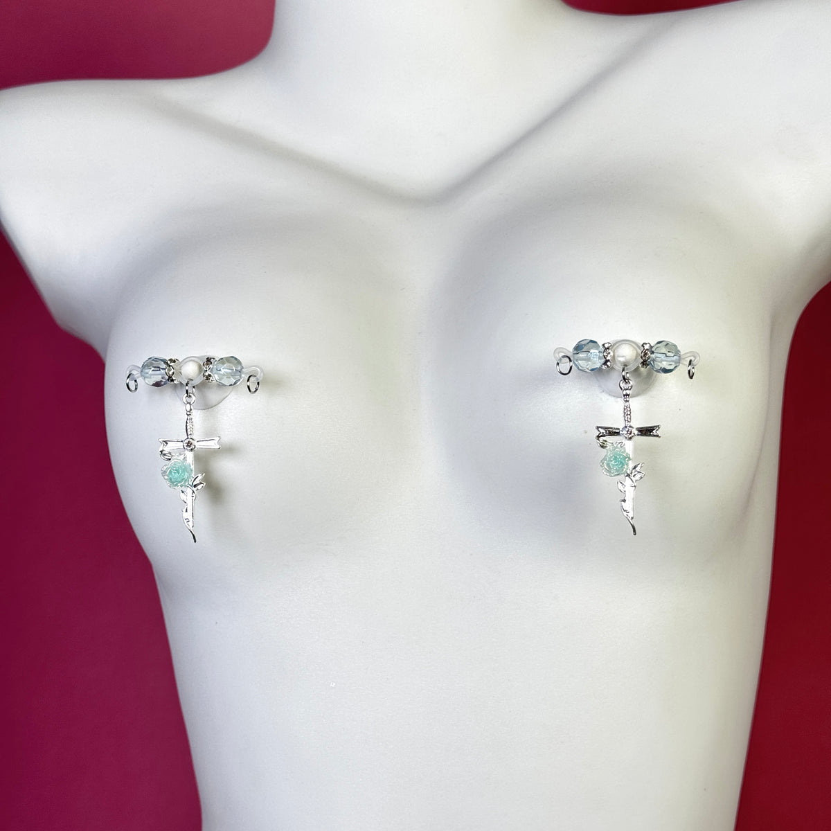Crystal Rose Sword Nipple Jewelry