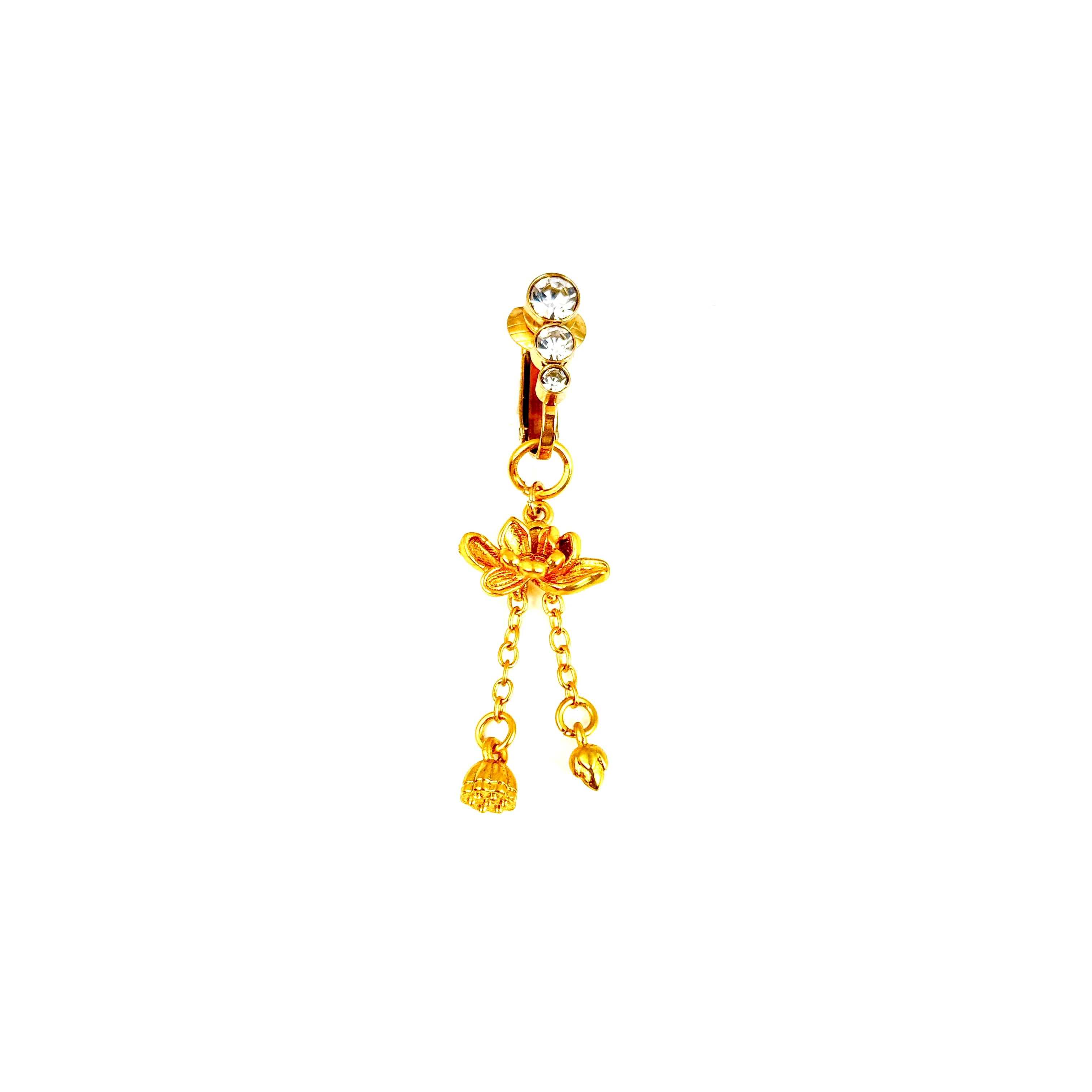 Golden Lotus Charm Simulated Navel Ring
