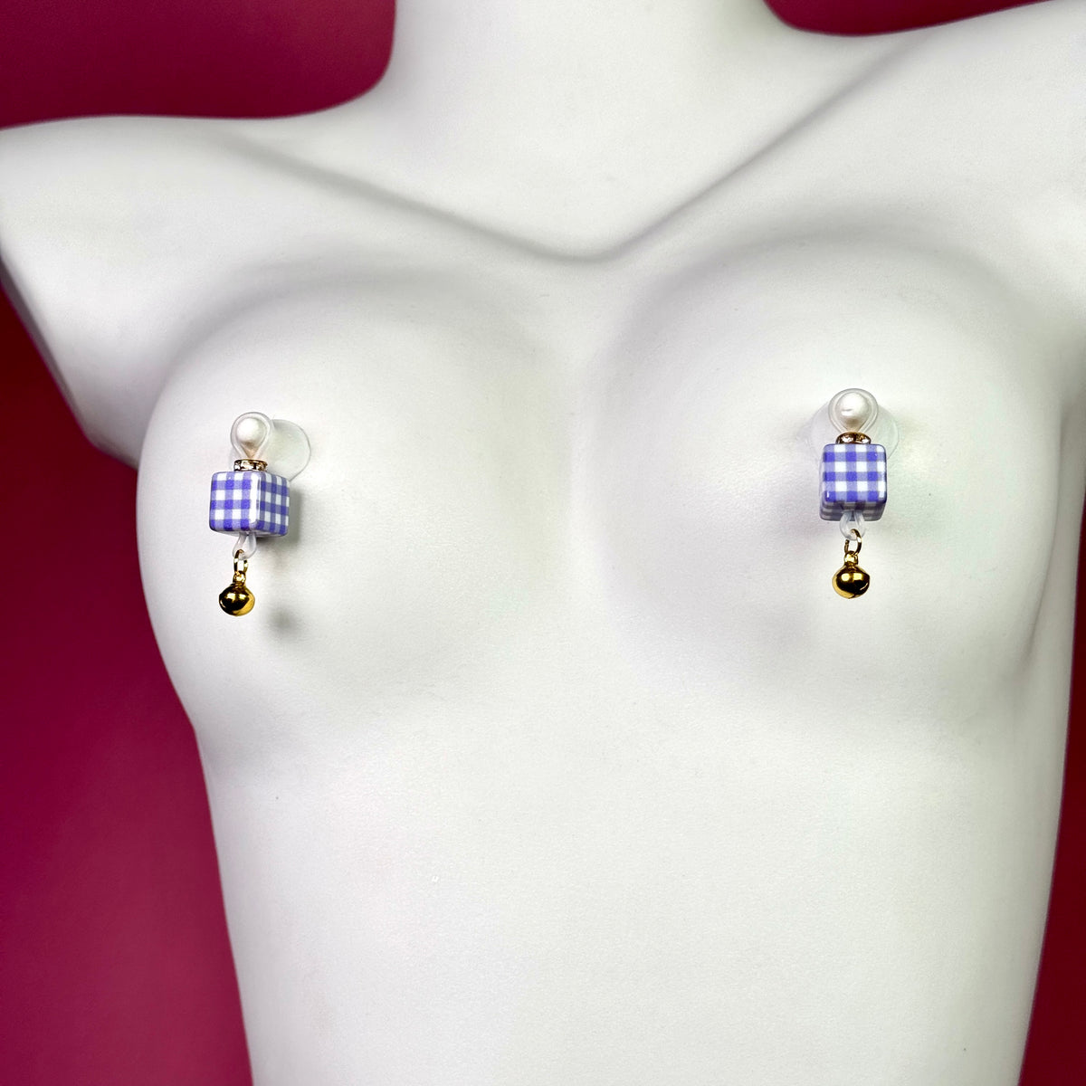 Purple Plaid Bell Faux Nipple Ring