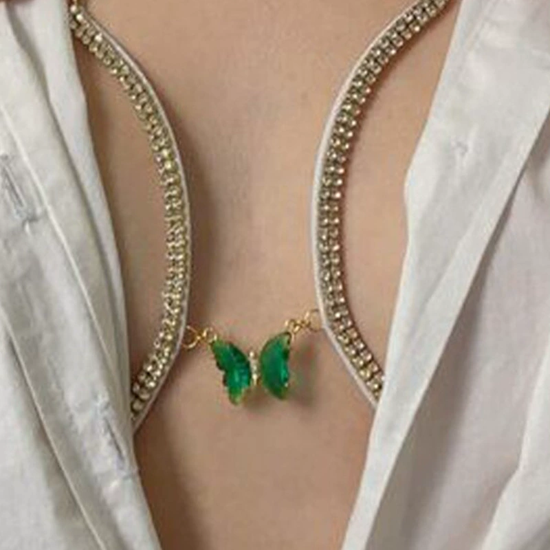 Green butterfly rhinestone chest chain