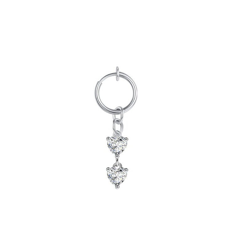 Non-piercing navel ring with a heart-shaped cubic zirconia