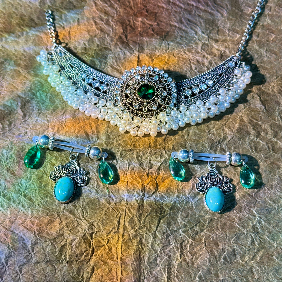 Green Crystal Dangle Nipple Clamps