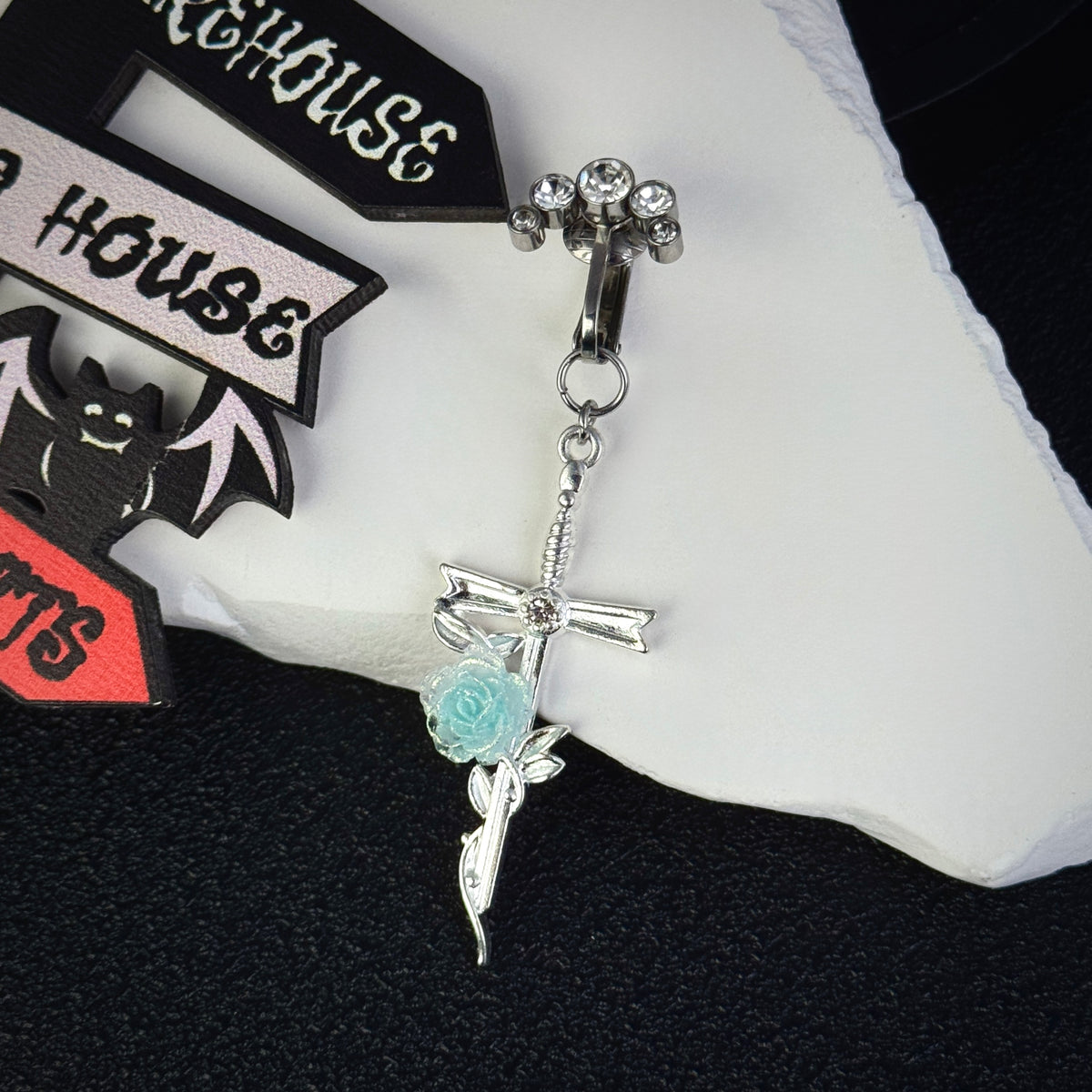 Frozen Rose Dagger Navel Charm