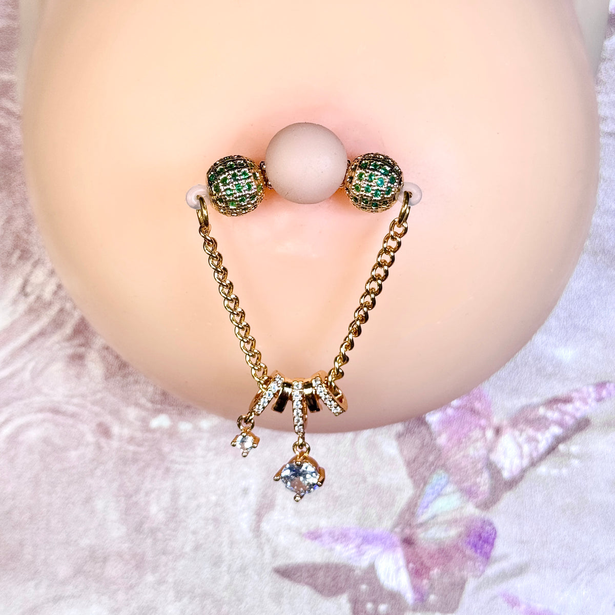 Emerald Crystal Chain Nipple Clamp