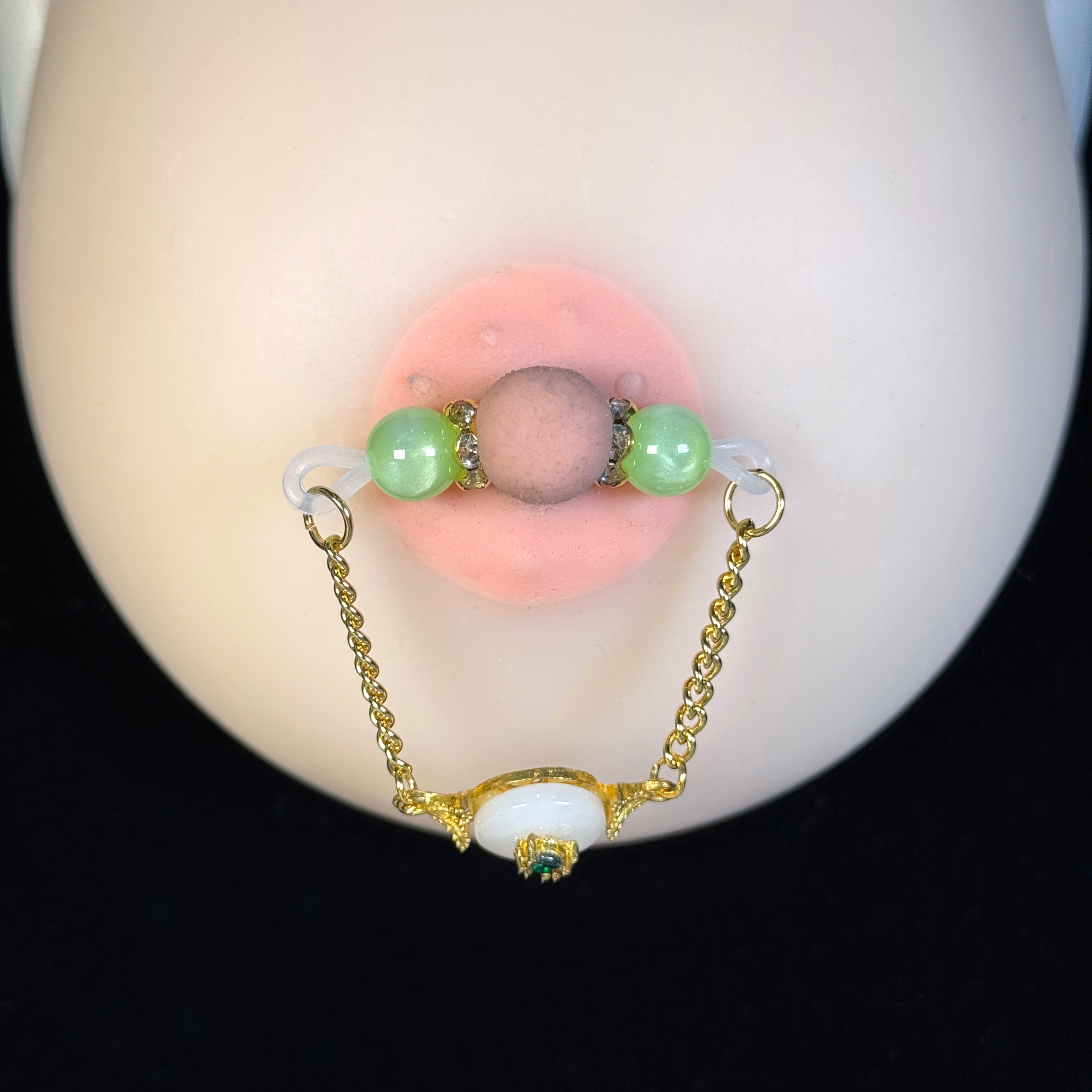 Jade nipple clamps + jade necklace