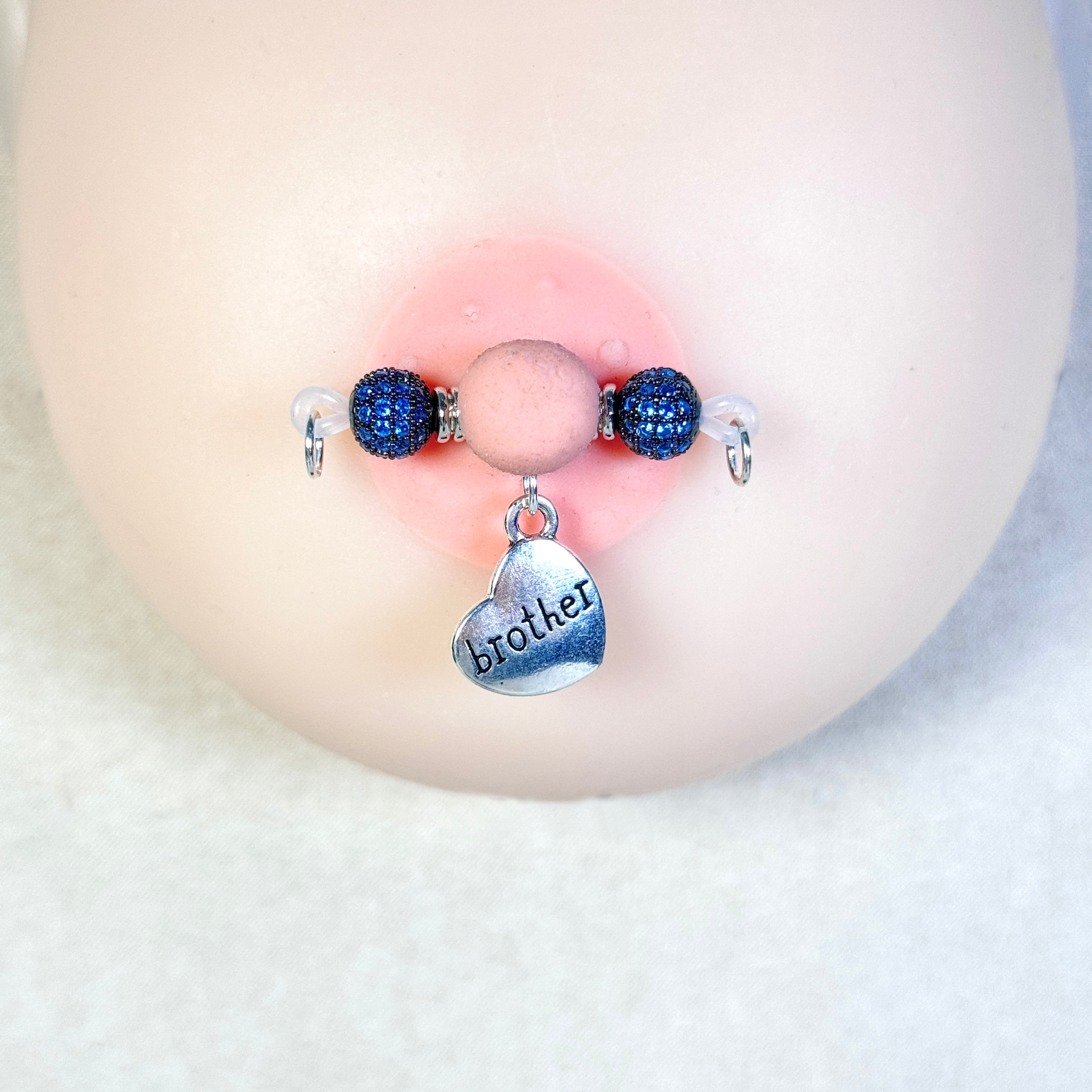 Blue Sapphire Twin Hearts Nipple Bar Set – Brother & Sister Edition