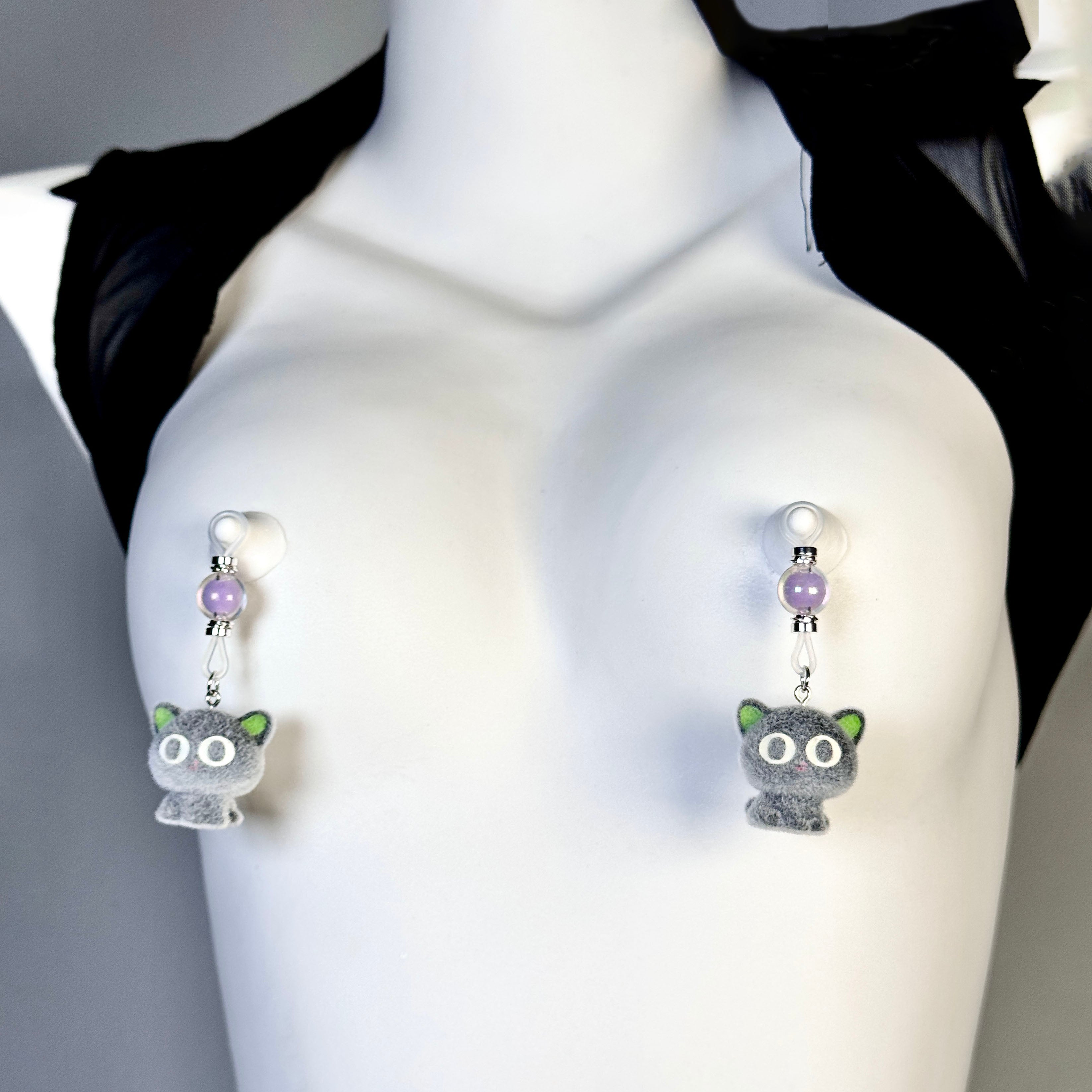 Midnight Cat Charm Nipple Clamps