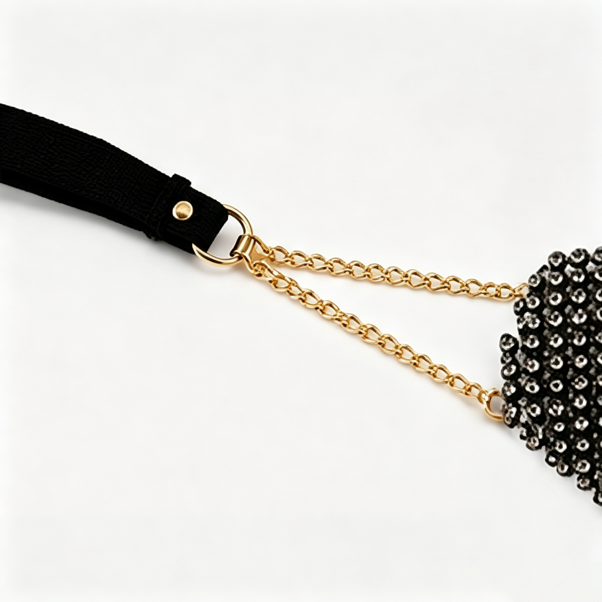 Black Crystal Heart Nipple Cover & Waist Chain Set
