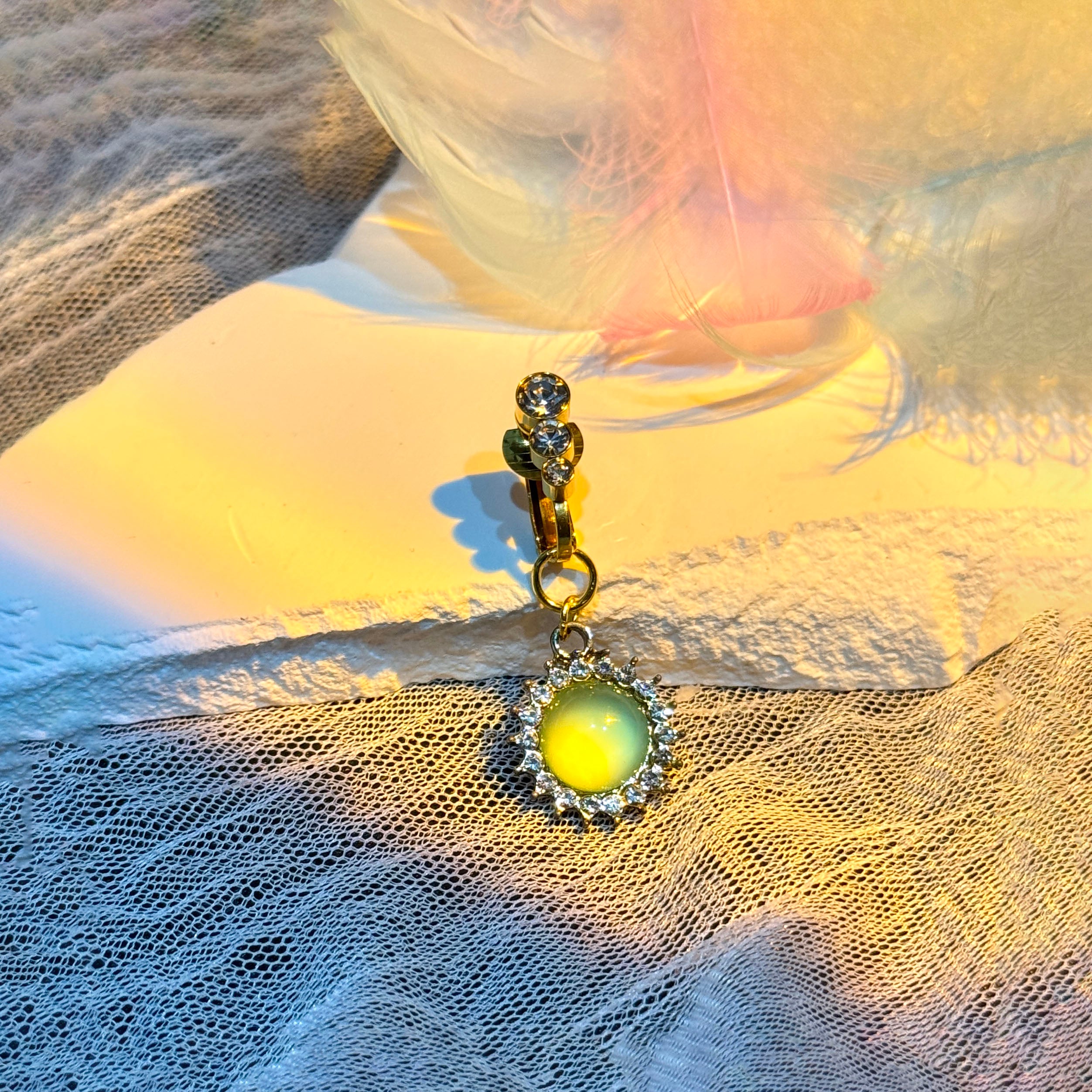 Green Gem Non-Piercing Sun Navel Ring