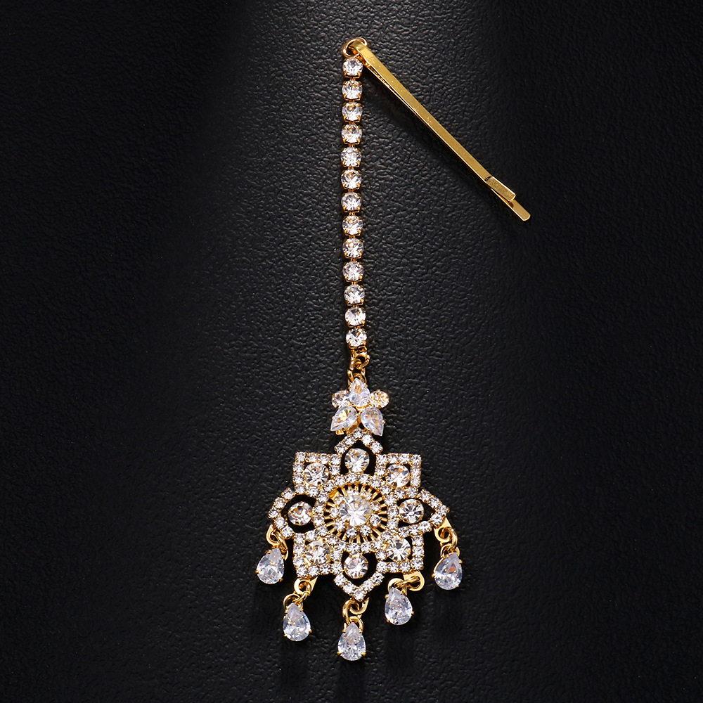 Full-diamond teardrop pendant forehead chain