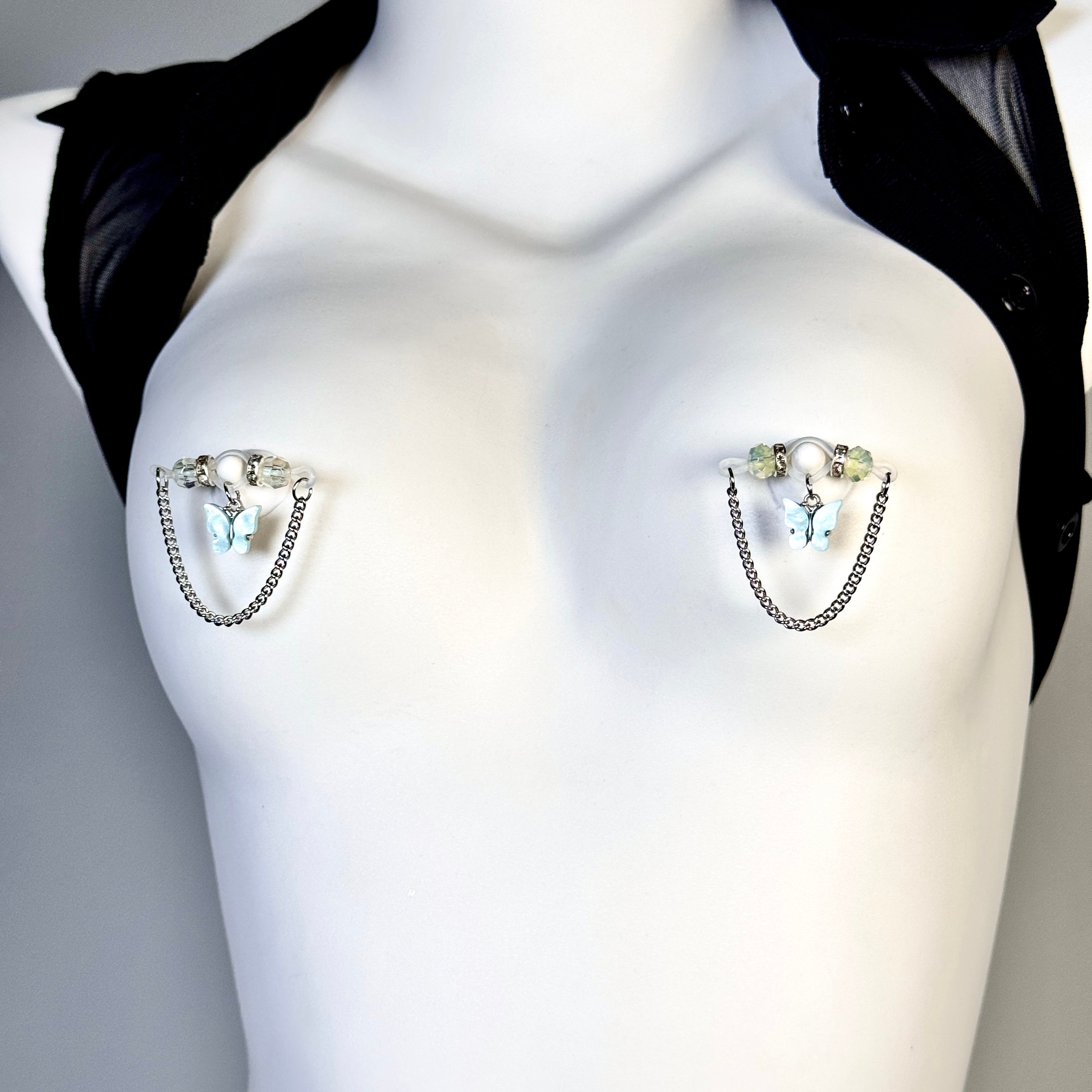 Blue Butterfly Crystal Nipple Clamps