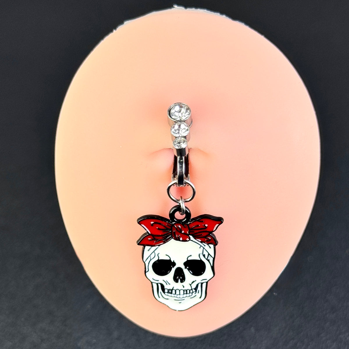 Crimson Bow Skull Halloween Belly Ring