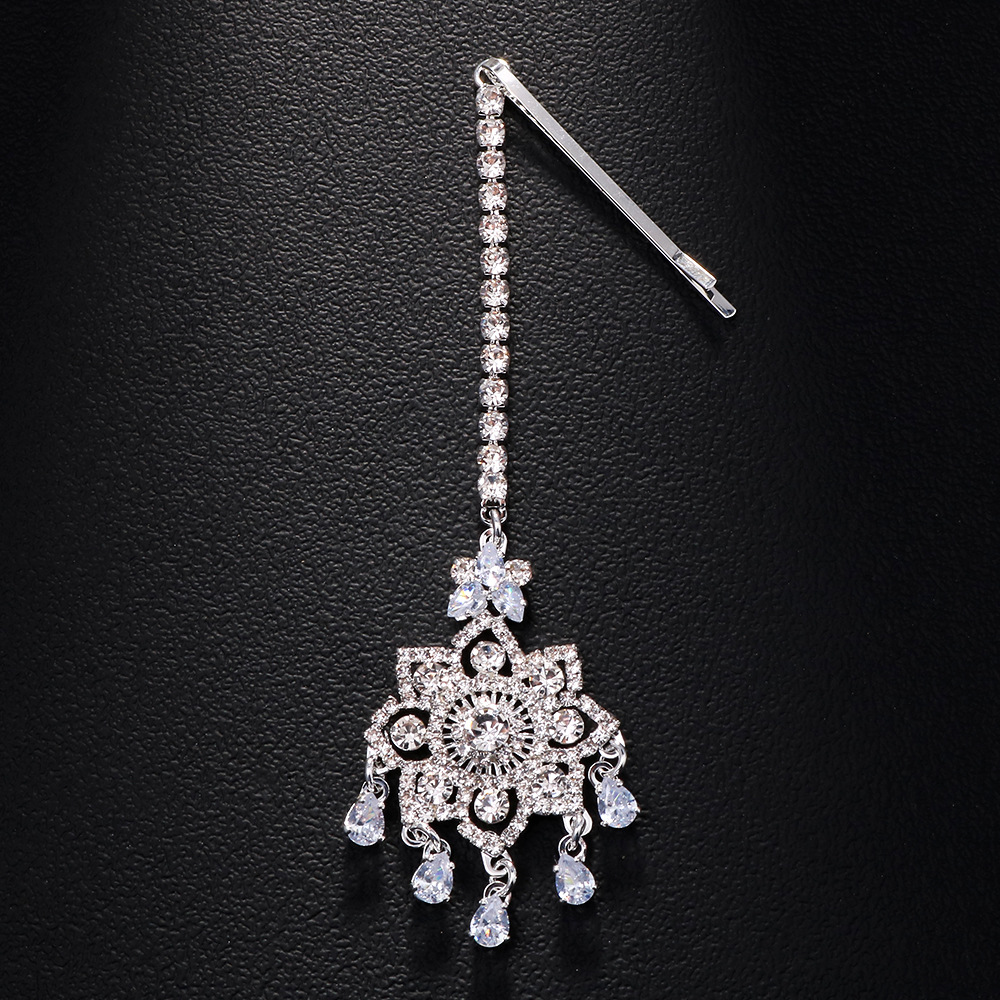 Full-diamond teardrop pendant forehead chain