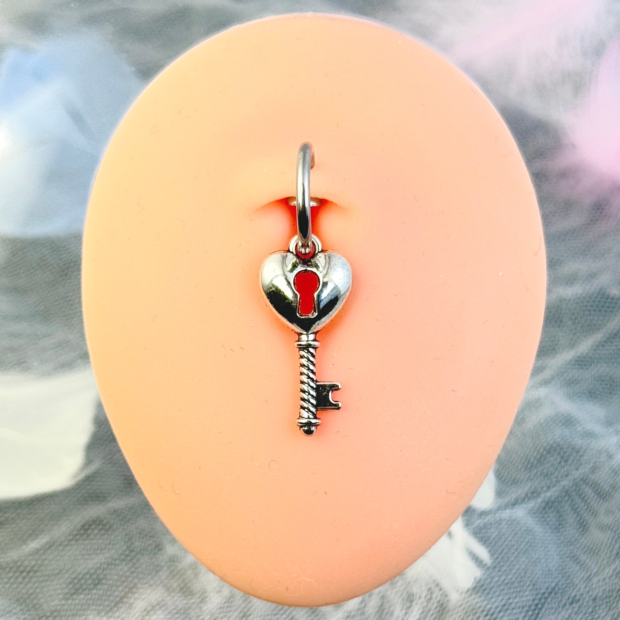 Non-piercing heart-and-key navel jewelry