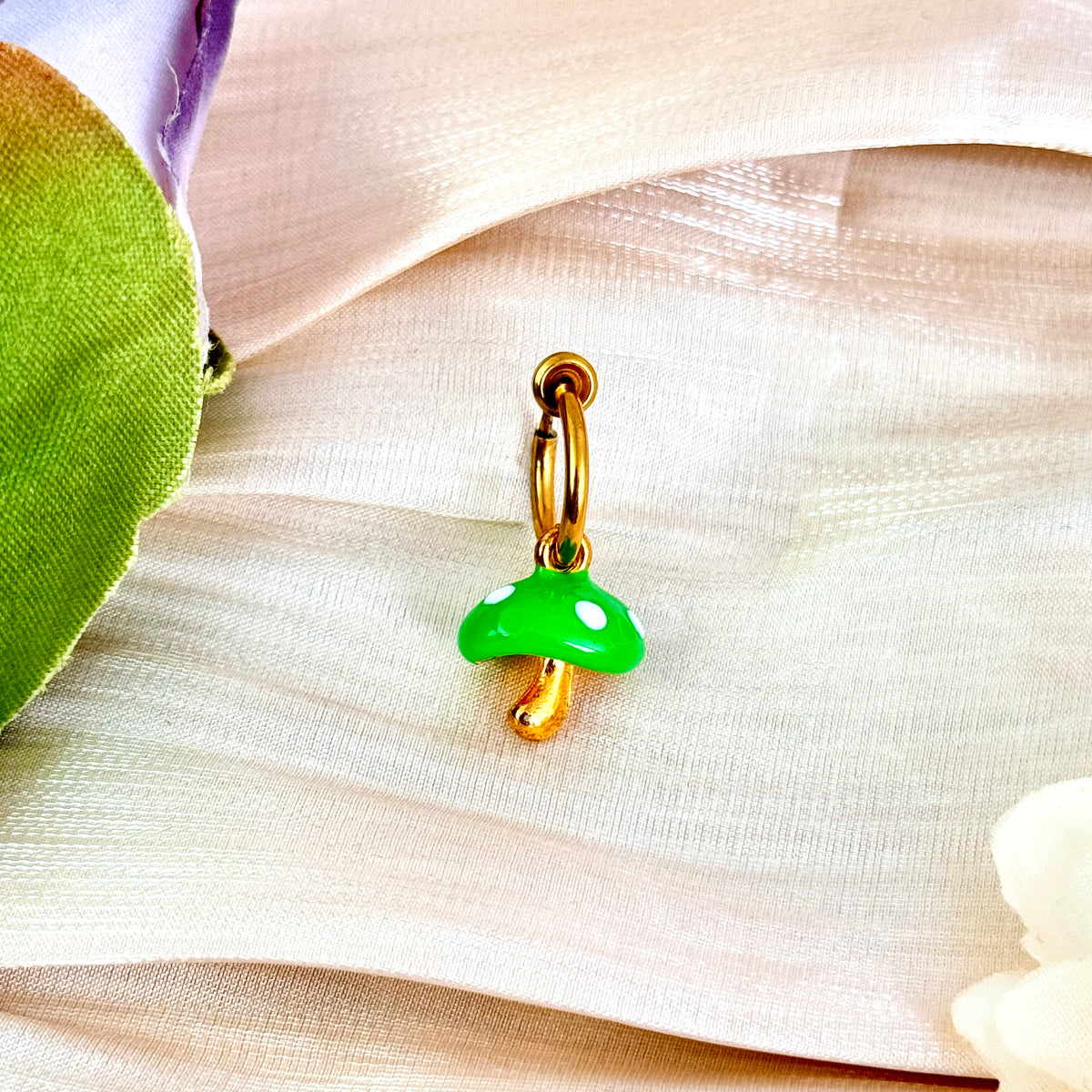 Green Mushroom Charm Faux Belly Ring