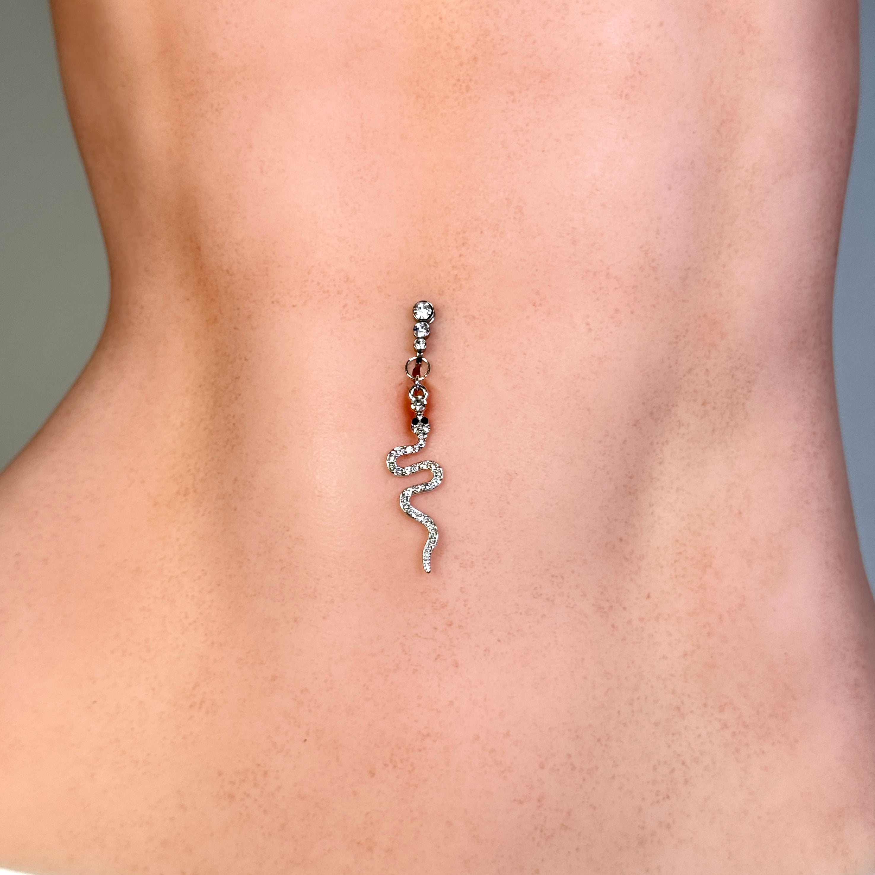 Diamond-studded snake-style non-piercing navel clip