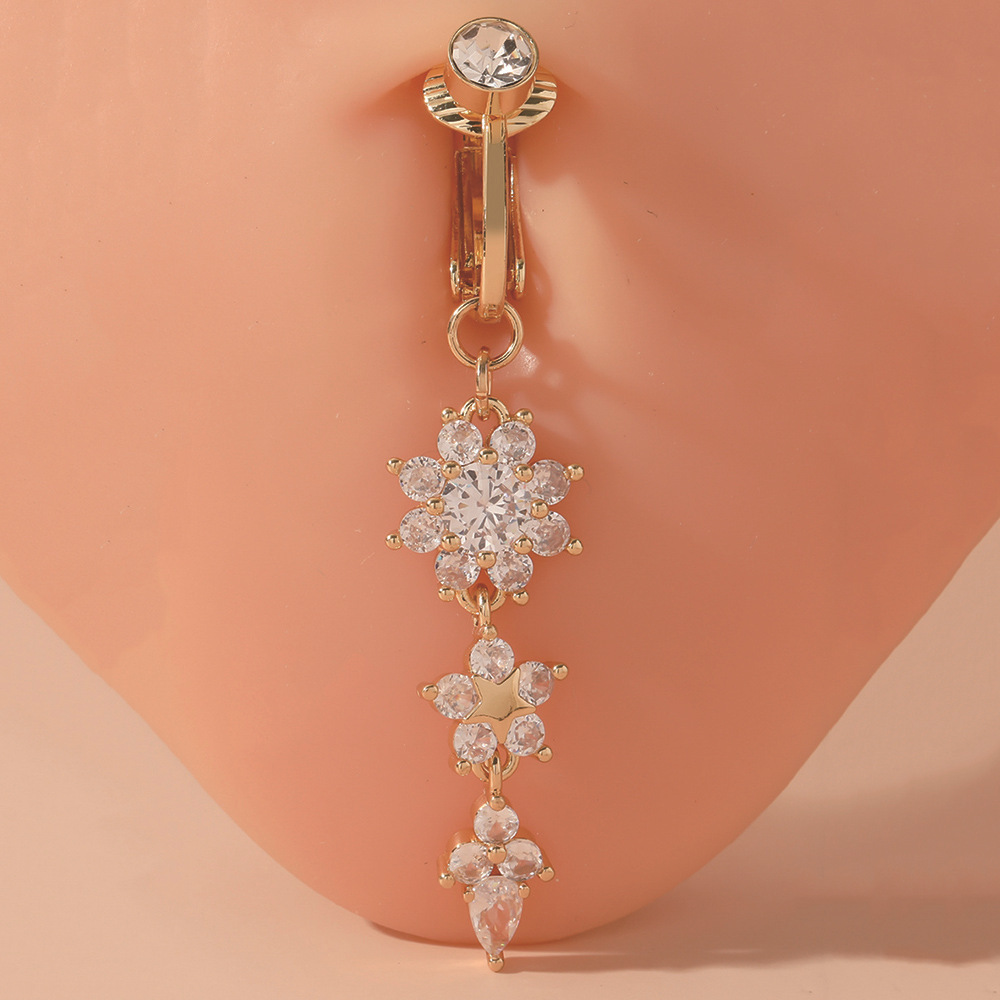 Faux navel piercing with cubic zirconia petals