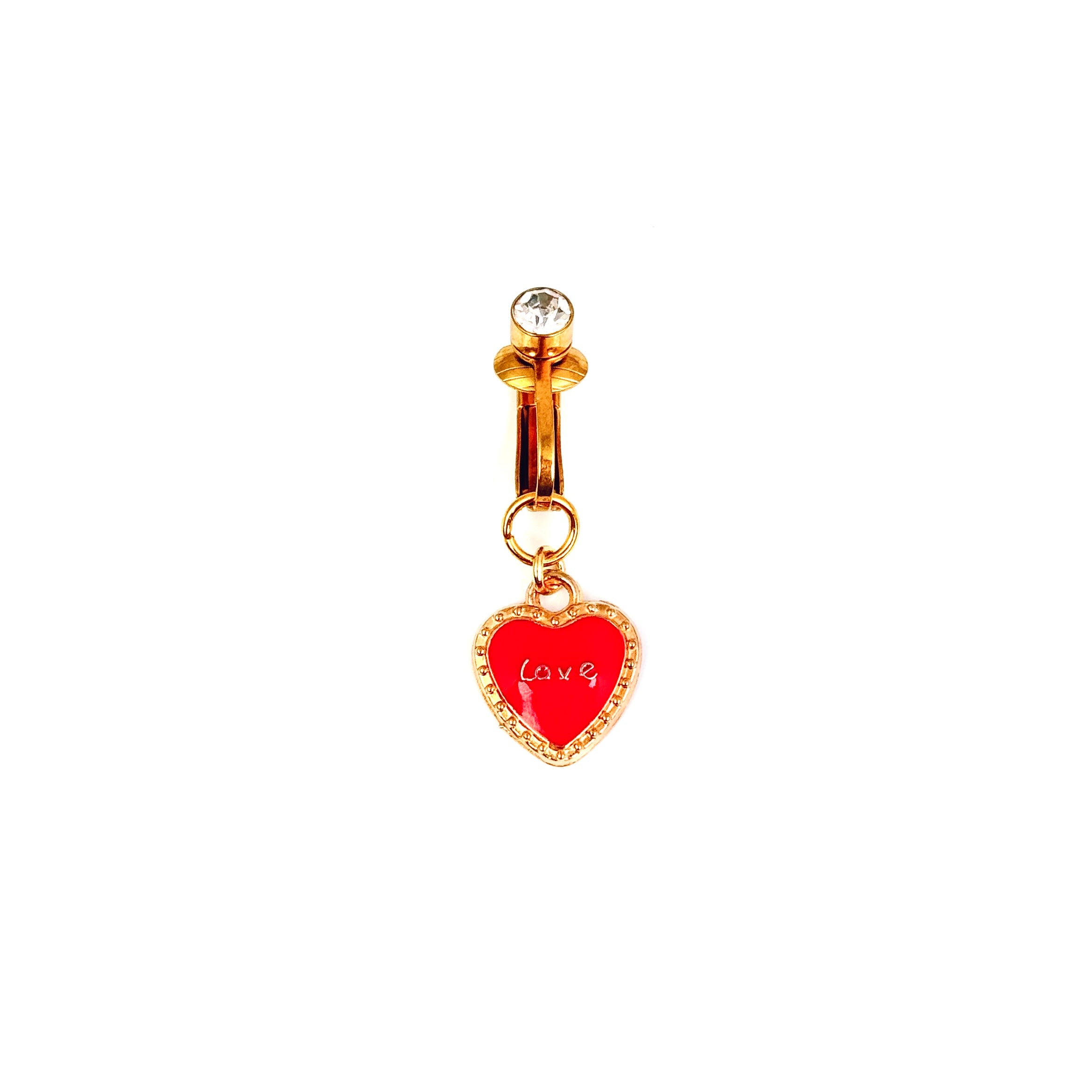 Red Love Heart Faux Belly Button Ring