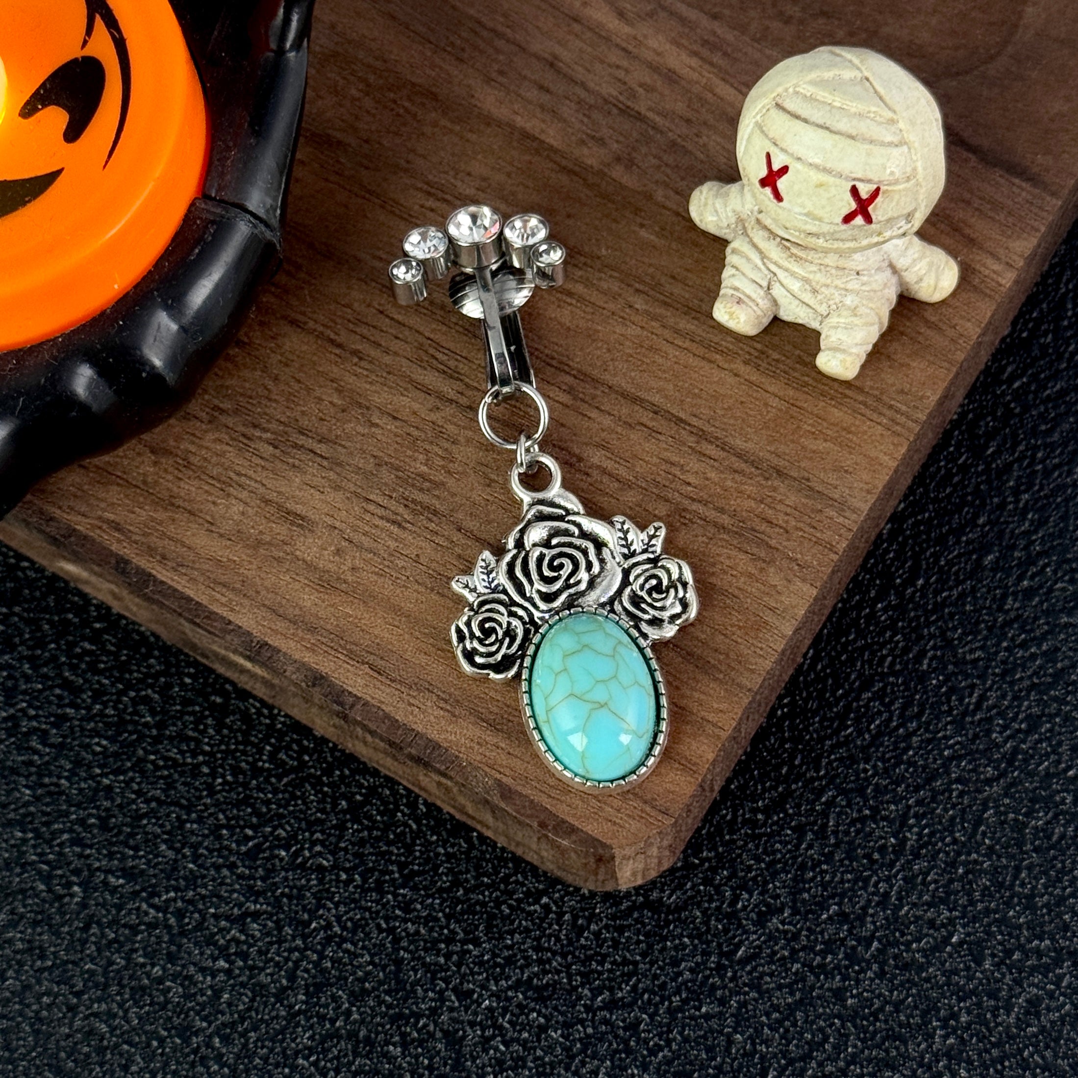 Vintage Turquoise Rose Faux Belly Ring