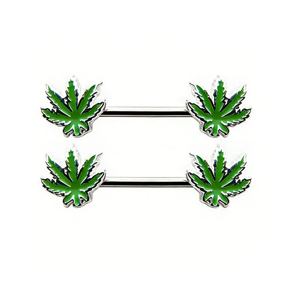 Vivid Green Leaf Nipple Ring