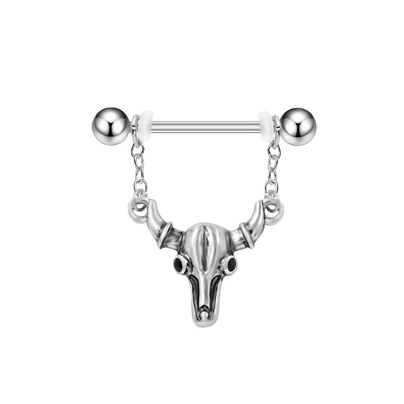 Retro Bull Skull Nipple Shield with Tassel Chains
