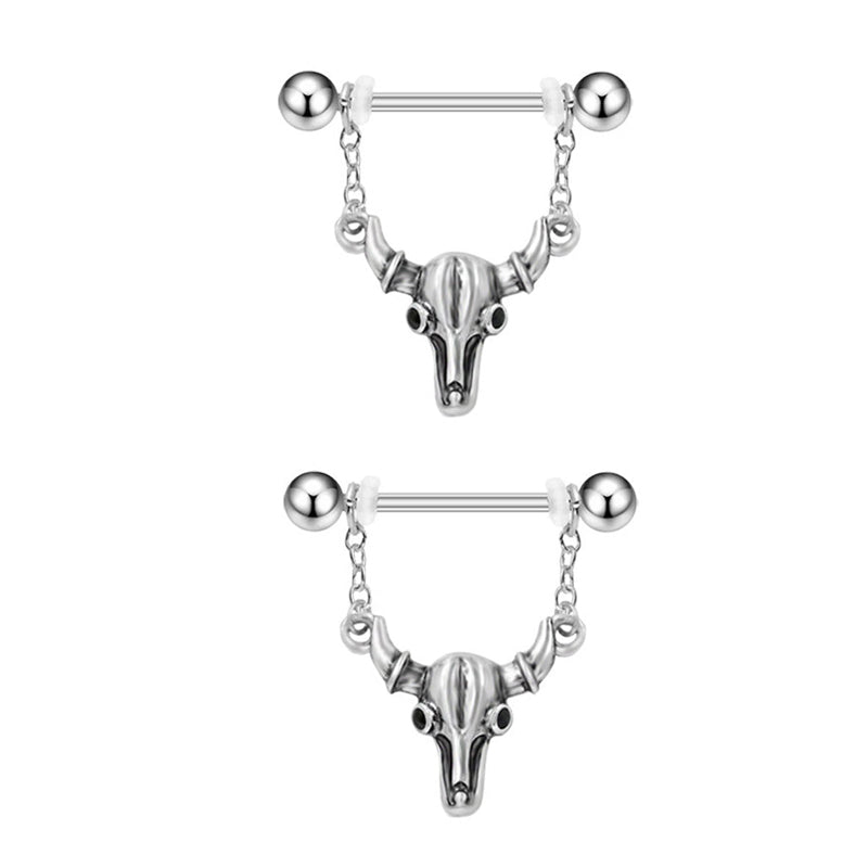 Retro Bull Skull Nipple Shield with Tassel Chains