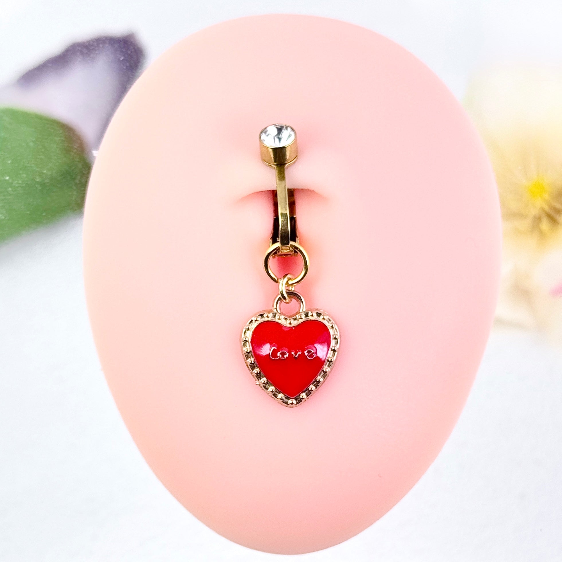 Red Love Heart Faux Belly Button Ring