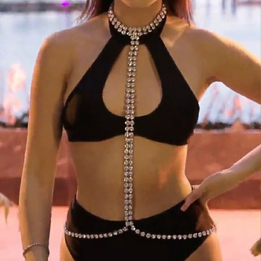 Multi-layer rhinestone tassel back chain