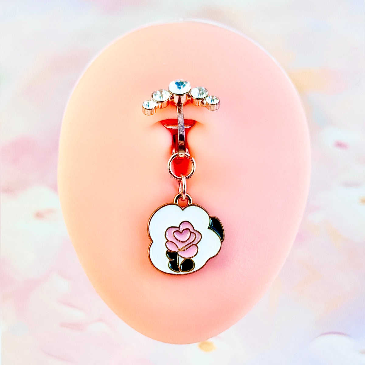 Rose Bloom Charm Faux Navel Ring